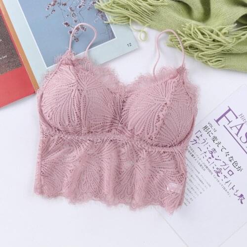 Top Bra Women Tank Crop Underwear full lace Tube Top Back Hollow Lingerie Wire Free Intimates With Removable Padded Bras