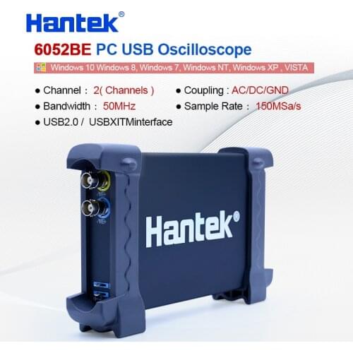 Hantek 6052BE PC USB Digital Oscilloscope 2 Channels 50MHz Bandwidth 150MSa/s Sample rate standard USBXI (TM) interface