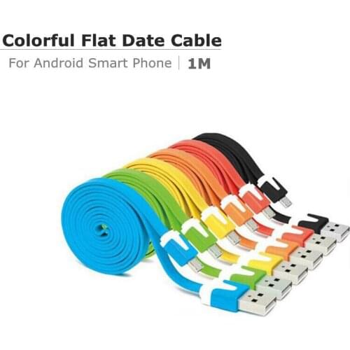 Colorful 1M 2A Flat Noodel Micro USB Data Cables Charging Adapter Soft Metal Head Typec Lighting Cable For Iphone 11 10 Samsung