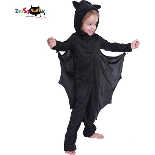 Eraspooky Black Bat Cosplay Children Halloween Costume For Kids Purim Carnival Party Animal Hoodie Jumpsuit Boys Fancy Dress