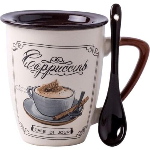 European Luxury Coffee Cup Creative Ceramic Cups and Mugs Water Milk Cup Cover Spoon Travel Friends Tv Show Fornite Gift CM009