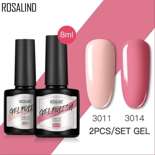 ROSALIND Gel Nail Polish 2PCS/Set Soak Off Nail Art Hybrid Varnishes UV Gel 8ml Pure Colors All For Manicure Semi Permanent Nail