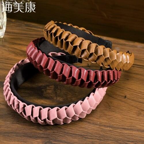 Haimeikang PU Leather Hair Accessories Creative Twist Braid Headband Bezel Korean Twists Hairband Women Elegant Hair Hoop New