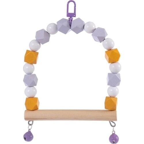 Bird Swing Toys Parrot Cage Hanging Toy with Hook Colorful Beads Cute Metal Bells for Small Conures Peony Tiger Skin