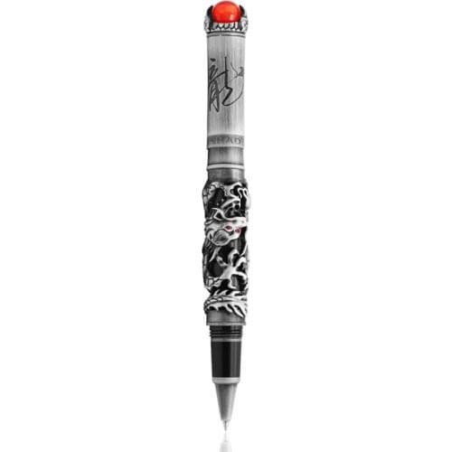 Jinhao Elegant Dragon King Rollerball Pen Metal Embossing Hi-tech, Gray & Red Color For Office & Home Writing Pen