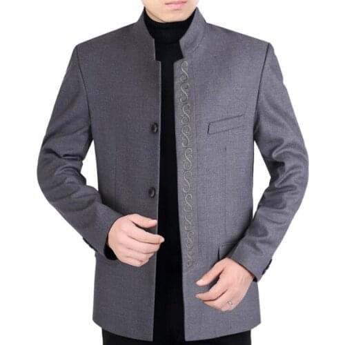 Middle-aged Chinese tunic suit men tang blazer masculino slim fit casaco jaqueta masculina coats mens father wear jacket b253