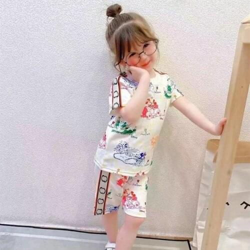 Summer DISNEY White Clothing Set Kids Mickey short-sleeved T-shirt+Shorts Clothes Mickey Mouse Trunks For Boy&Girl Kids