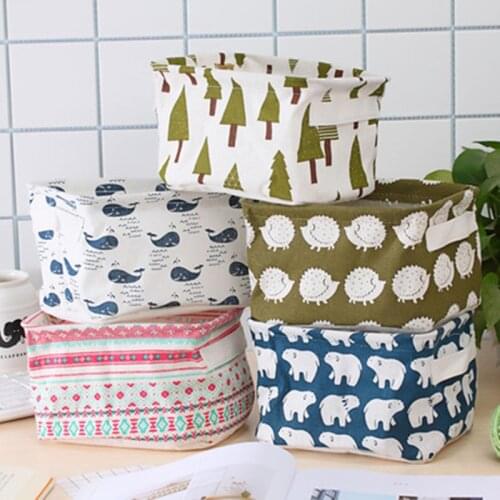 Linen Desktop Storage Box Waterproof Toy Sundries Storage Basket Cosmetic Underware Storage Organizer Foldable Storage Basket