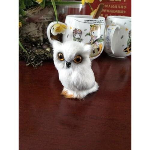 Small cute simulation owl toy resin&fur white owl model gift about 8cm 0891