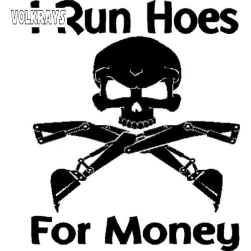 Volkrays Fashion Car Sticker Backhoe Operator Skull I Run Hoes Acessories Reflective Cool Vinyl Decal Black/Sliver,29cm*14cm