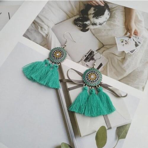Pendant fashion big tassel drop earrings geometric round long female high-quality cotton silk female jewelry