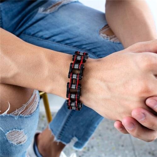 Motorcycle Bracelet For Men Stainless Steel Between Red 108G 22Cm Fashion Personality Trend Bicycle Chain Jewelry