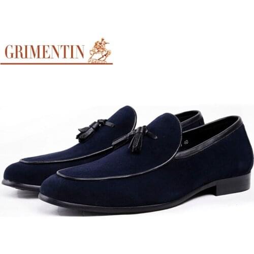 Grimentin mens loafers shoes blue fashion business male casual suede leather shoes for men