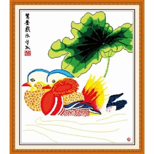 Mandarin ducks playing in the water(1) cross stitch kit cartoon canvas stitching embroidery DIY handmade needlework