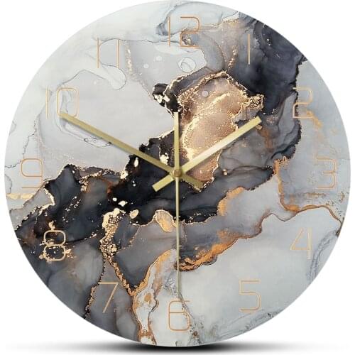 New Nordic Fashion Printed Wall Clock Modern Design Marble Texture Quartz Non-Ticking Colorful Painting Home Decor Wall Watch