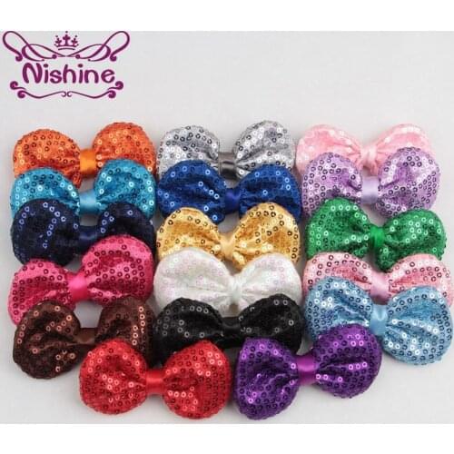 Nishine 3.6" 30pcs/lot DIY Shiny Sequin Bows Hair Bow Applique Headband Bows For Kids Girls Hair Accessories(Color:17 Colors)