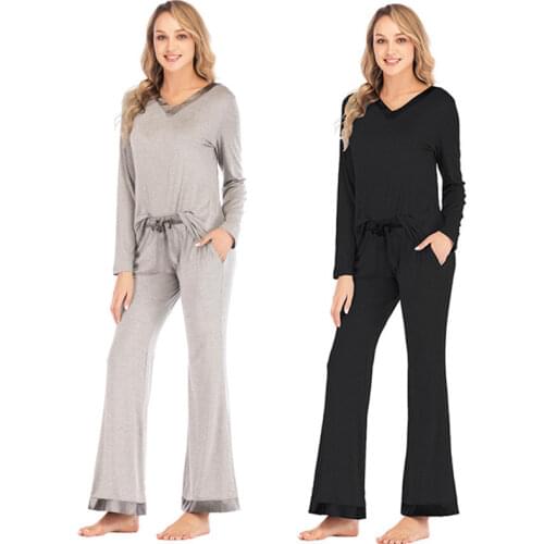 2020 Autumn and Winter New Womens Loose Home Wear Pajamas Womens Long Sleeve Two-piece Suit Pajamas for Women Sleep Tops