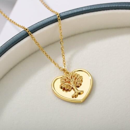 Heart Necklace For Women Stainless Steel Engraved Tree Pendant Necklace Valentines Day Choker Couple Jewerly Gift Collar Femme