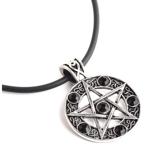 Crystal Necklaces Pentagram Star Wicca Pagan Dean Winchester Pendant Vintage Jewelry Gothic Necklace