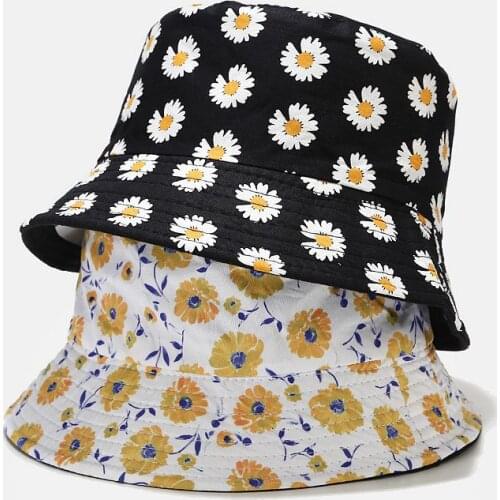 Casual Floral Print Summer Bucket Hat Men And Women Daisy Print Double Side Wear Cap Fashion Soft Bucket Hats