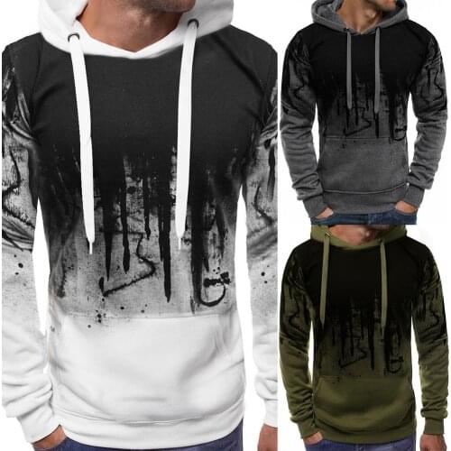 Casual Graffiti Print Hoodies Men Loose Long Sleeve Hooded Sweatshirt Pullover Autumn Winter Men Hoodies Fashion Men Sweatshirts