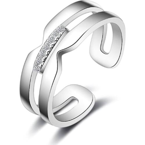 Simple personality fashion trend popular atmosphere wild open double womens silver plated rings SA084