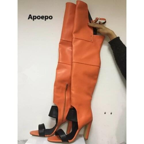 Real picture Rome style women boot sexy yellow summer high heels over the knee boots zipper long boots buckle ladies shoes women