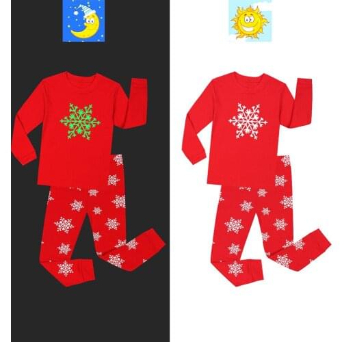 Christmas Pajamas For Kids Girl Pajama Sets Red Glow In The Dark Shirt+Pants Sleepwear Cotton Suit Snowflake Children Pjs Pijama