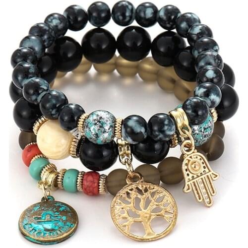 New European and American popular old balance life tree palm multi layer multi String Bracelet Bohemia beach wind Bracelet Set