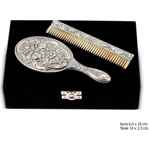 Silverlina Magnolia Pattern Mirror Comb Silver Set