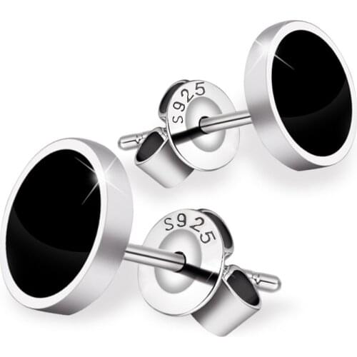 Buyee 925 Sterling Silver Fashion Stud Earring Women Black Stone Simple Round Rock Punk Earring for Women Men Fashion Jewelry