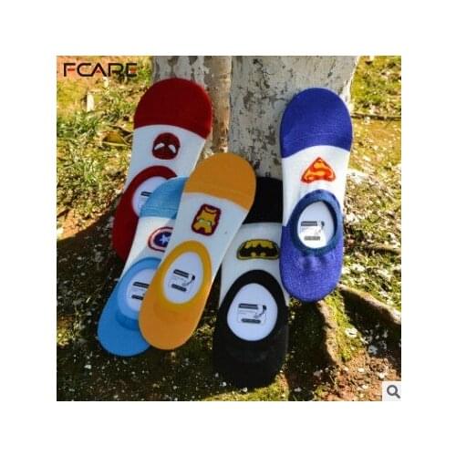 10PCS=5 pairs Summer thin shallow mouth men socks superhero pattern invisible socks cotton funny cartoon pattern boat socks