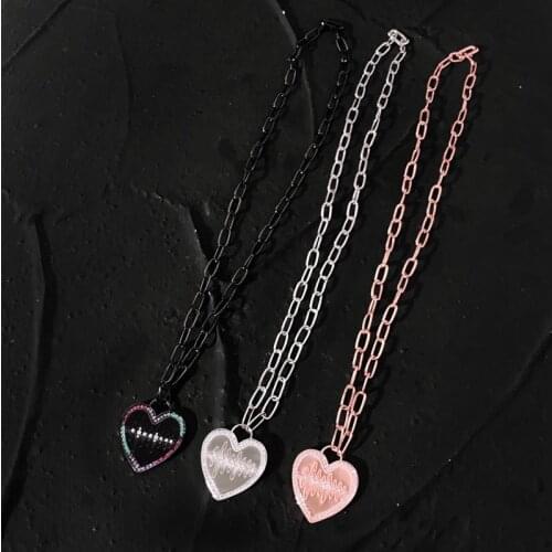 UMGODLY Fashion Heart Necklace Black Gold Silver Color LOVE Heartbeat Pendant Locket Chain Micro Zirconia Stones Women Jewelry