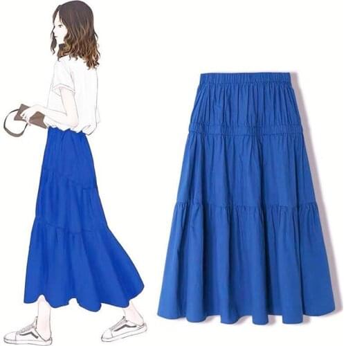 Women Summer Long Cotton Skirts Solid Female Elegant Maxi Skirt Autumn All Match Skirts Black Blue Pink Plus Size 6XL 7XL