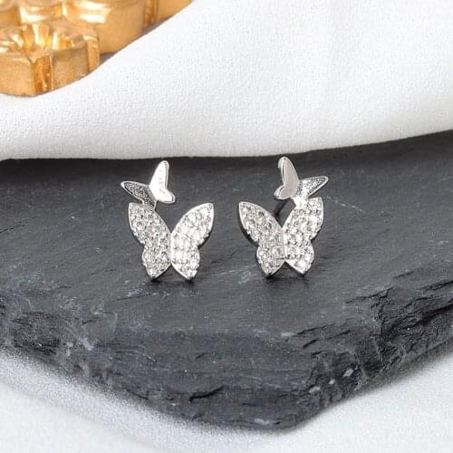Prevent allergy 925 Sterling Silver Zircon Butterfly Stud Earrings For Women Jewelry Accessories Pendientes Brincos eh1293