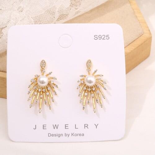 European Unique Temperament Crystal Tassel Fireworks Drop Earrings Bridal Pearl Earrings For Women Long Earrings Oorbellen Gift