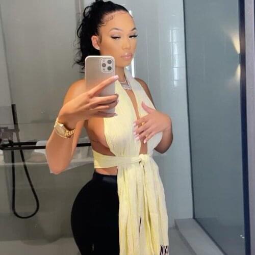 Halter Neck Backless Fashion Irregular Top for Women Sleeveless Tassel Spliced T-shirt High Street Solid Party Clubwear Tops