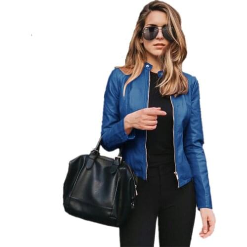 Women Fashion Leather PU Suit Jacket Short Coat Leather PU Suit Jacket Autumn Winter Female Casual Streetwear Long Sleeve Zippe