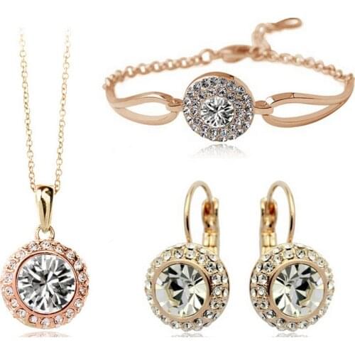 Hesiod High Quality Gold Silver Color Crystal Jewelry Sets For Women Luxury Elegant 4pcs Round Pendant Jewelry Gift