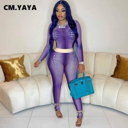 CM.YAYA Women Tracksuit Print Slim Tops + Skinny Pencil Pants Two 2 Piece Sets Female Fashion Pants Set Casual Outfits Autumn