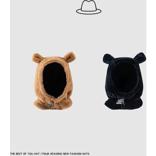 Winter Cute Bear Ear Thickening Warm Hat Bib Plush Ear Cap Wild Student Warm and Windproof Ear Cap