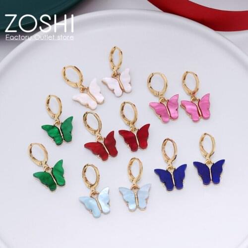 1pair Multi-color Butterfly Shape Earring Pendant Hoop Earrings For Women Vintage Earring Jewelry Simple Alloy Earrings Gift