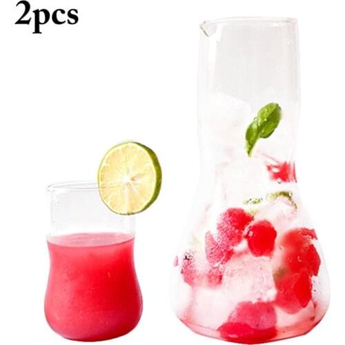 2pcs Cold Juice Kettle With Cup Fresh Pyrex Glass Mug Creative Transparent Cold Kettle Cold Water Juice Drink Cup Water Carafe
