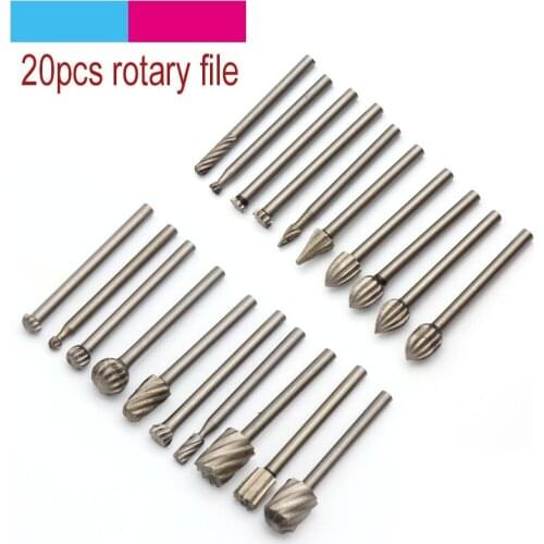 20pcs 3.1mm Shank Electric Grinder HSS Rotary Files Burr Rotary Burr Set For Soft Metal Plastic Wood Grinding Carving Rasp