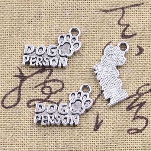 20pcs Charms Dog Paw Person 14x17mm Antique Silver Color Pendants DIY Crafts Making Findings Handmade Tibetan Jewelry