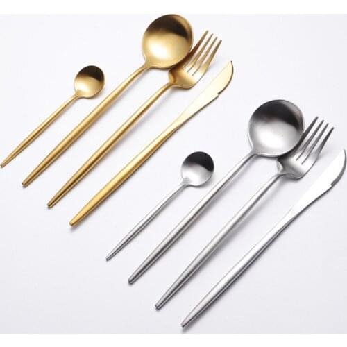 24Pcs/Lot High Quality Stainless Steel Steak Knife Fruit Fork Wedding Party Cutlery Set Dessert Soup Spoons Kitchen Tableware