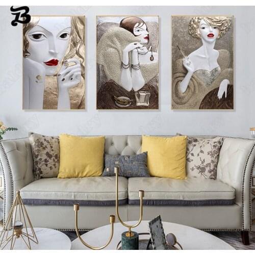 Abstract Portrait Canvas Painting Wall Art Home Decoration Woman Luxury Golden Aesthetic Decorative Wall Pictures for Home Decor