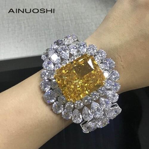 AINUOSHI 14K/18K Gold 24.5X29.5mm Radiant Cut Yellow SONA Diamond Luxury Tennis Bracelet for Women Party Unique Jewelry 7"