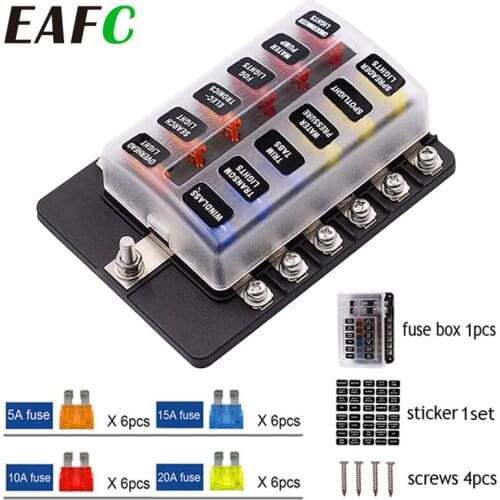 Car Blade Fuse Box Holder 12V 24V 12/6 Ways Modified Fuse Box Terminal Block with LED Warning Light for Auto Boat Marine Trike