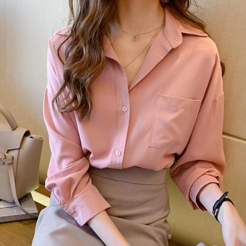 Women Blouse Long Sleeve Chiffon Spring Autumn Loose Pink Shirt Top for Women Blouse Shirts Ropa De Mujer